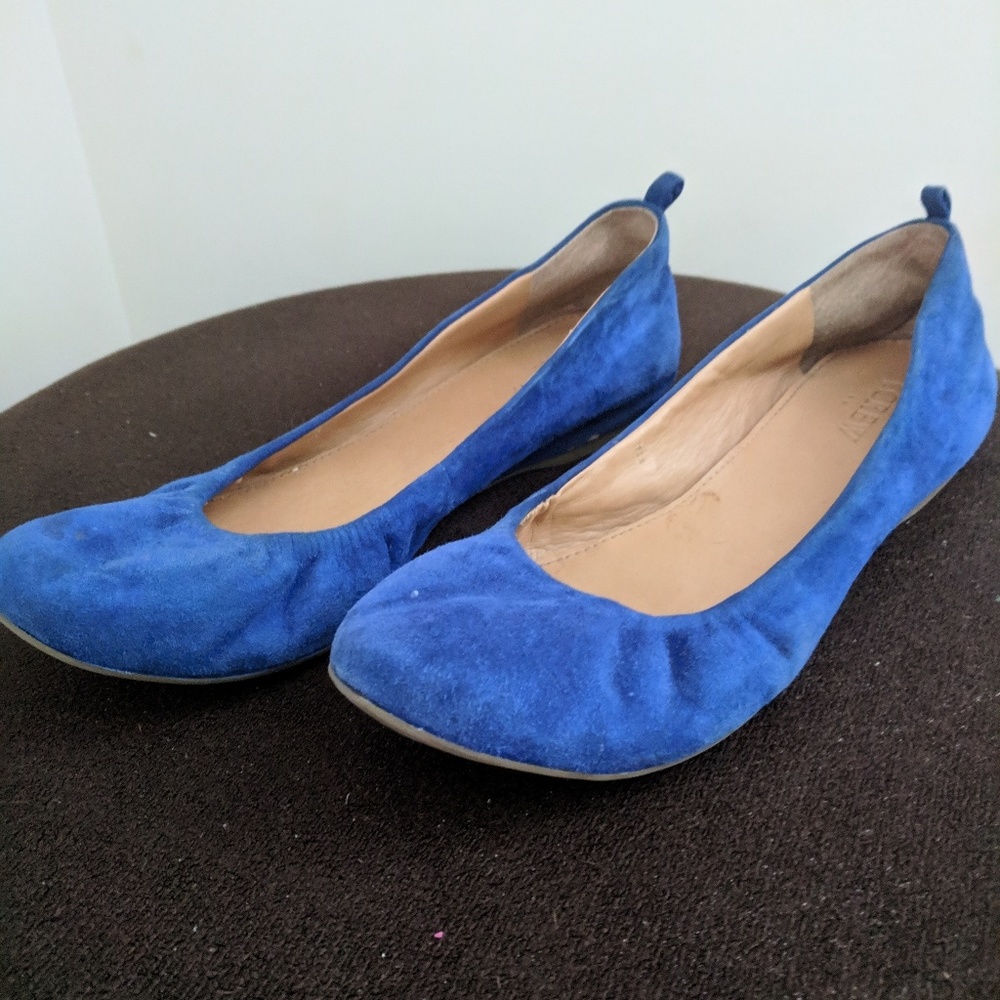 Blue suede J. Crew ballerina flats